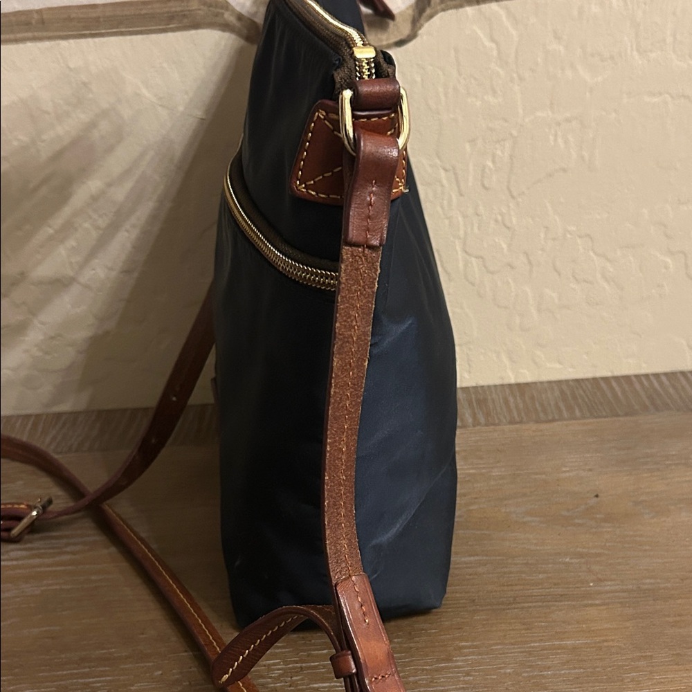 Dooney & Bourke Navy Nylon Crossbody with Brown Leather Trim - Picture 4 of 7